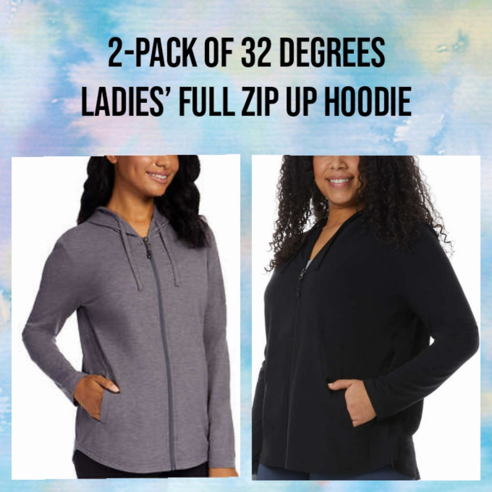 32 Degrees Full Zip Up Hoodie, 2-pack, UPF 40